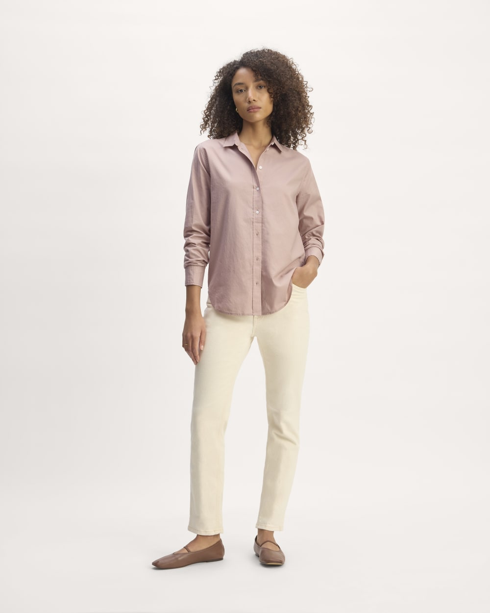 The Must-Have Shirt in Silky Cotton in Dusty Rose — detail view
