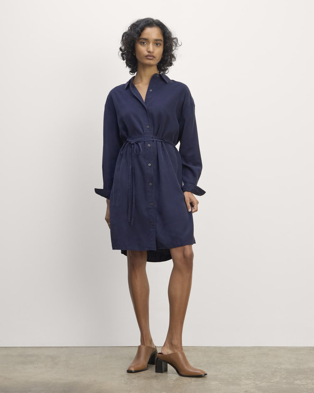The Must-Have Shirtdress in Butterlite in Navy — front view