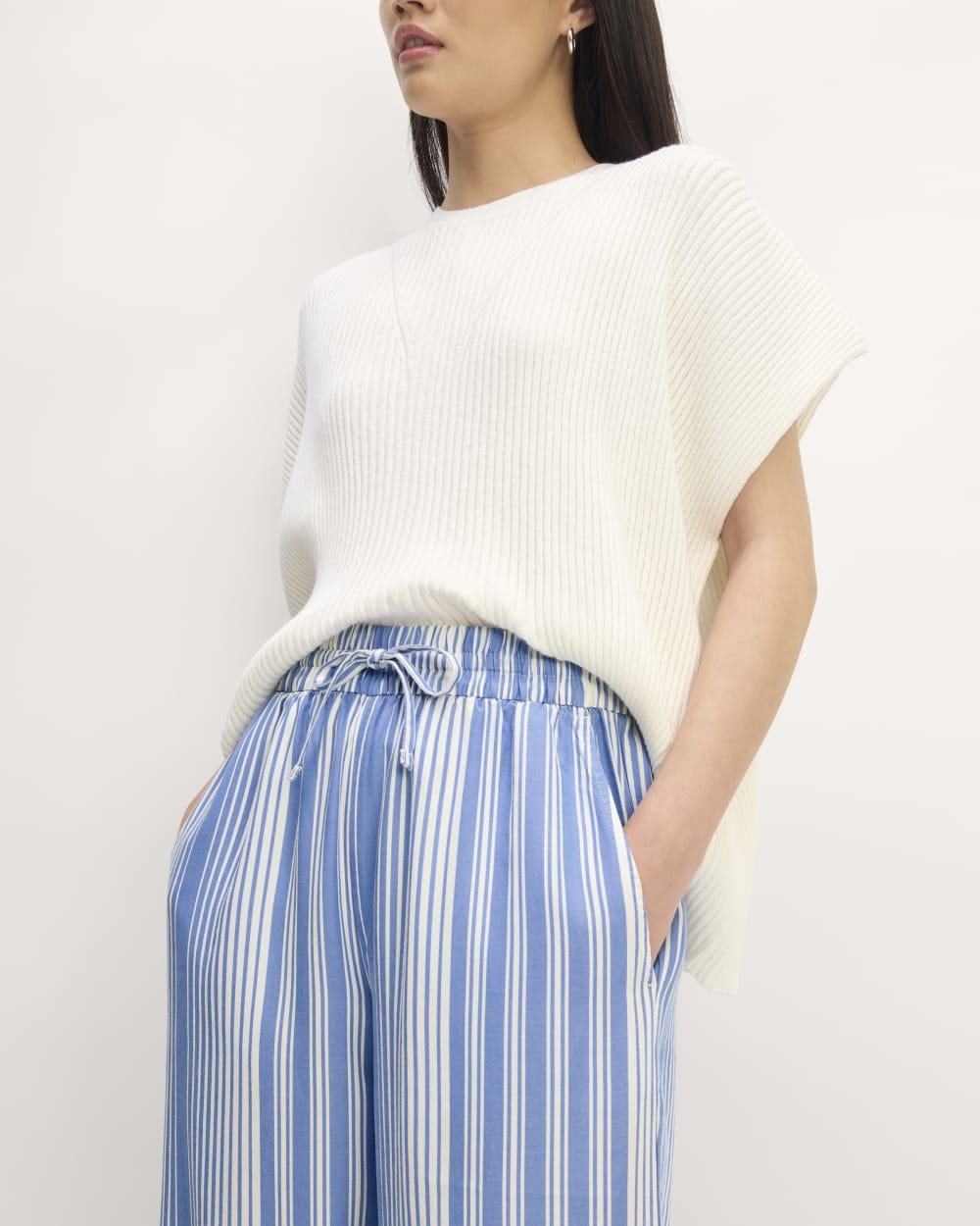 The Wide-Leg Pant in Butterlite in Granada Sky Blue / Bone — detail view