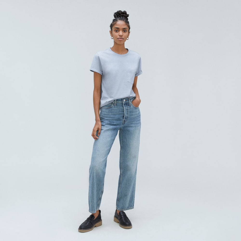 The Box-Cut Tee in Essential Cotton in Mist — detail view