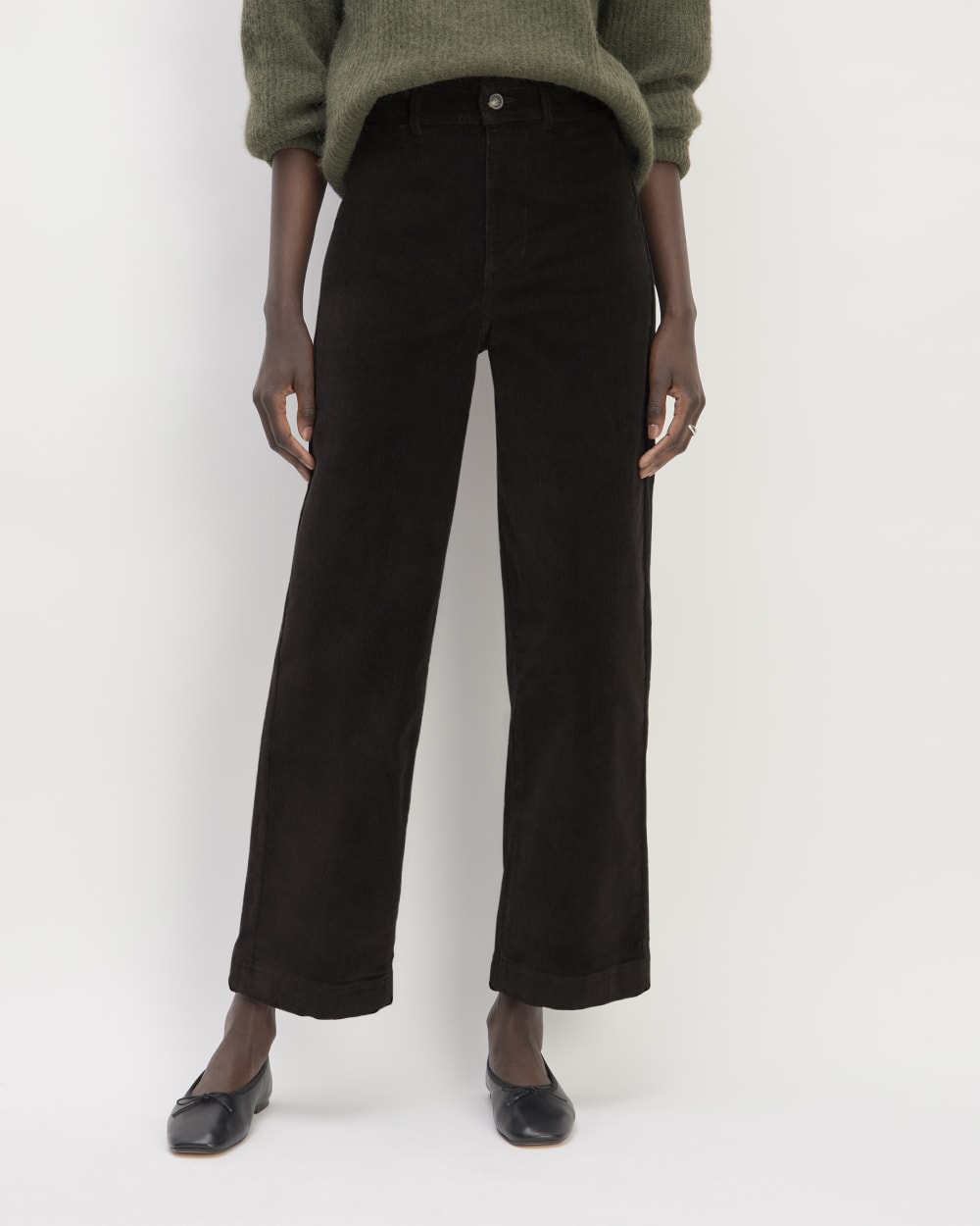 The Corduroy Wide-Leg Pant in Black — detail view