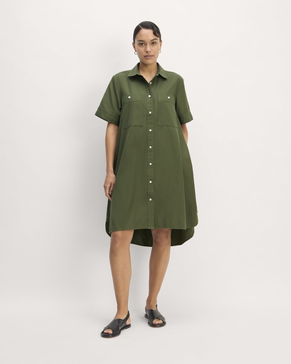 The Daytripper Dress in Military Olive — front view