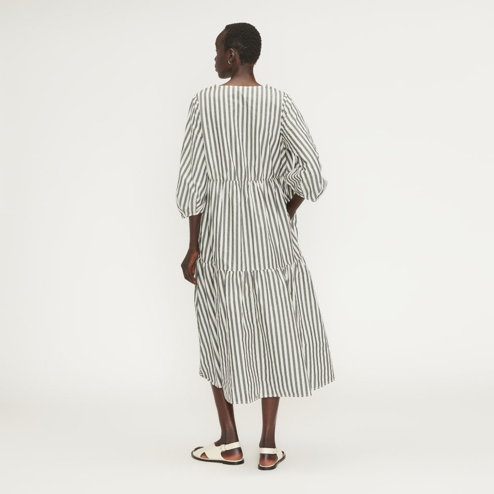 The Poplin Tiered Dress in Bone / Black — detail view