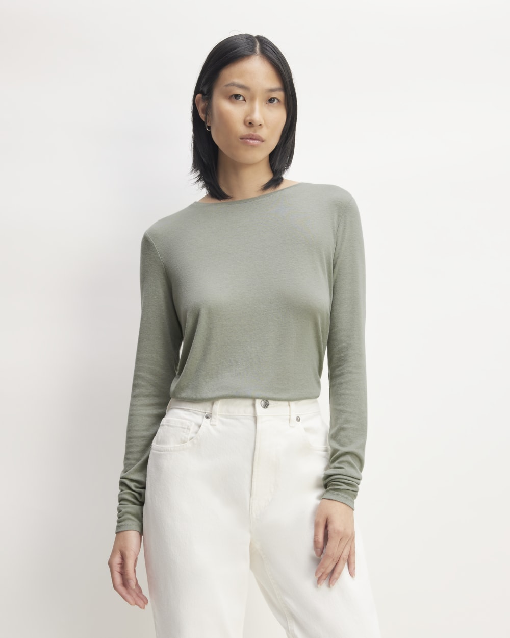 The Long-Sleeve Tee in Butterluxe in Sage Green — front view