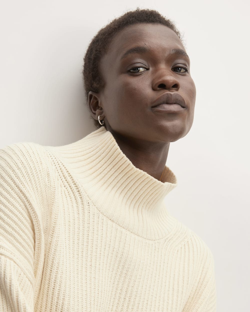 The Organic Cotton Ribbed Turtleneck in Canvas — detail view