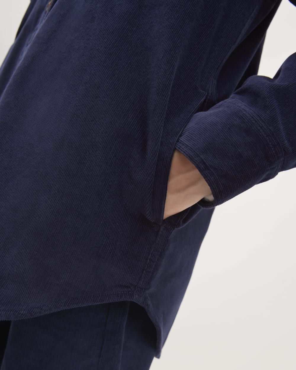 The Corduroy Oversized Shirt Jacket in Navy — detail view