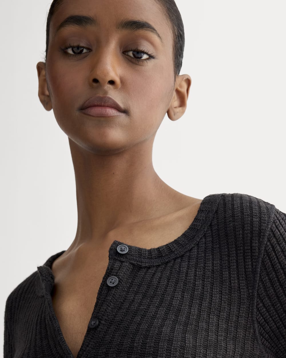 The Cozy Rib Henley in Black — detail view