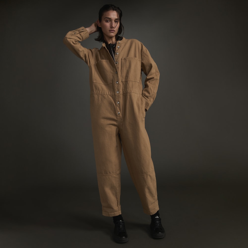 The Canvas Organic Cotton Coverall in Cappuccino — detail view