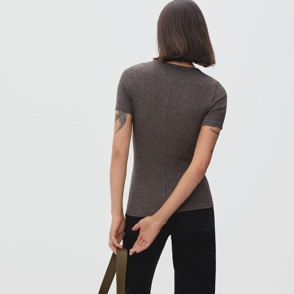 The Pima Micro-Rib Crew Tee in Heathered Fatigue — detail view