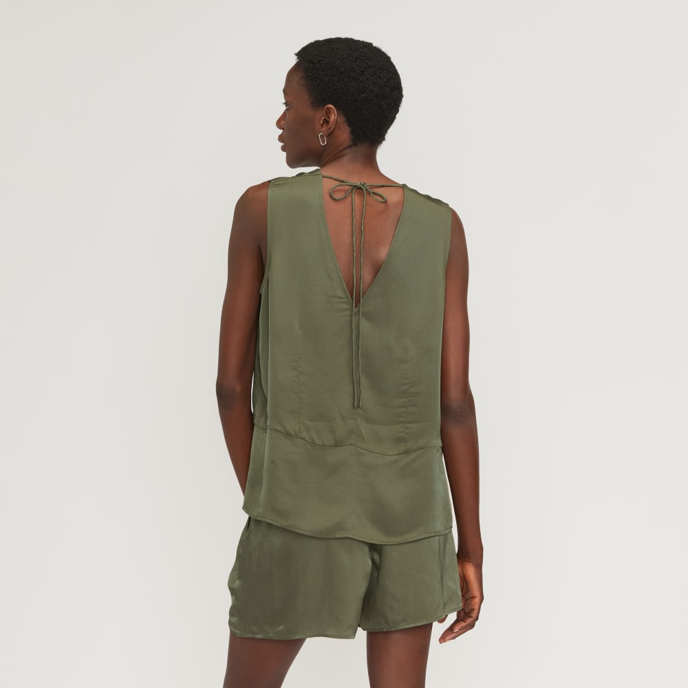 The Satin V-Neck Top in Kalamata — detail view