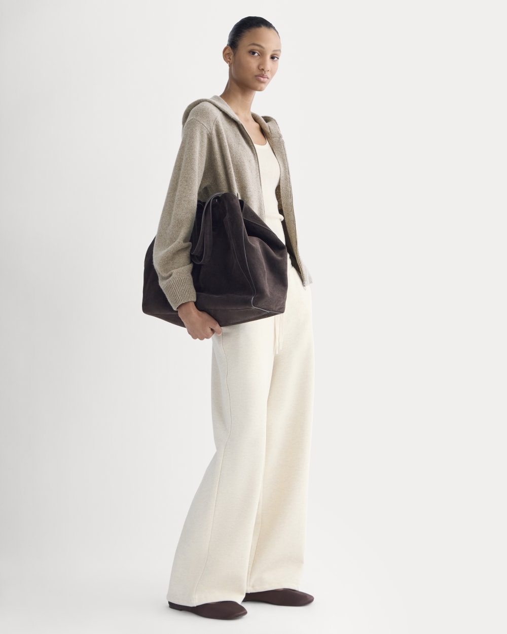 Luxe Fleece Wide-Leg Sweatpant in Heathered Oat — front view