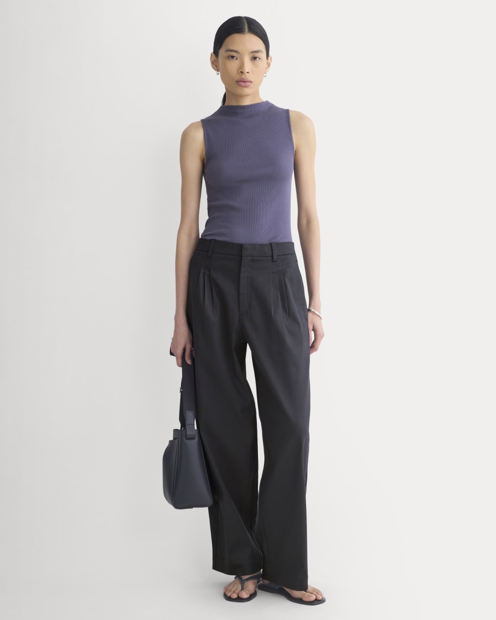 The Luxe Rib Funnel-Neck Tank in Graystone — detail view