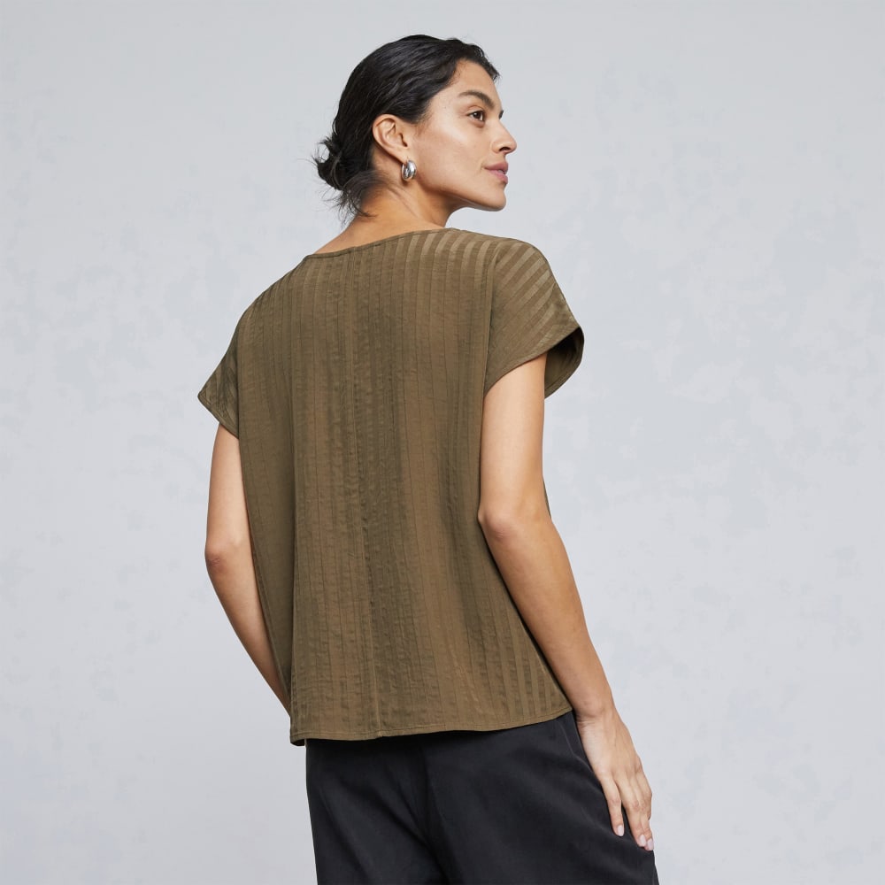The City Stripe V-Neck Top in Beech — detail view