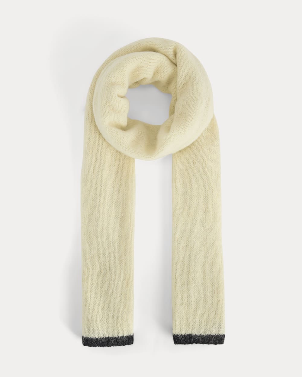 Plush Alpaca Scarf in Bone/ Black — front view