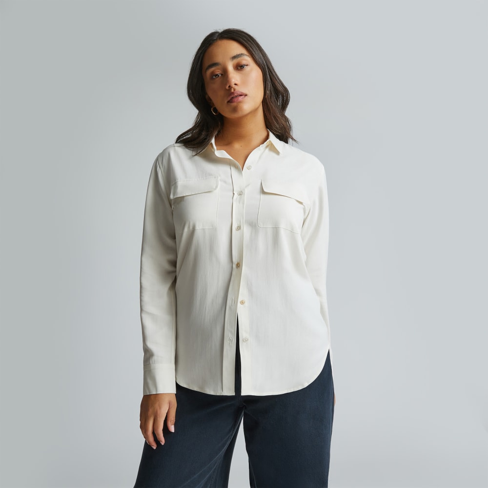 The Washable Silk Relaxed Shirt in Bone — front view