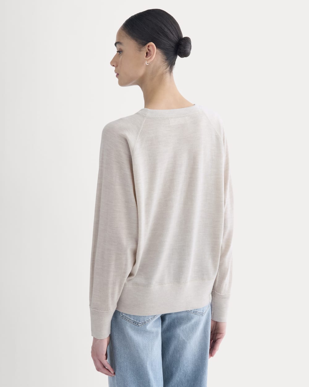 Raglan Sweater in Ultrasoft Merino in Heathered Oat — detail view
