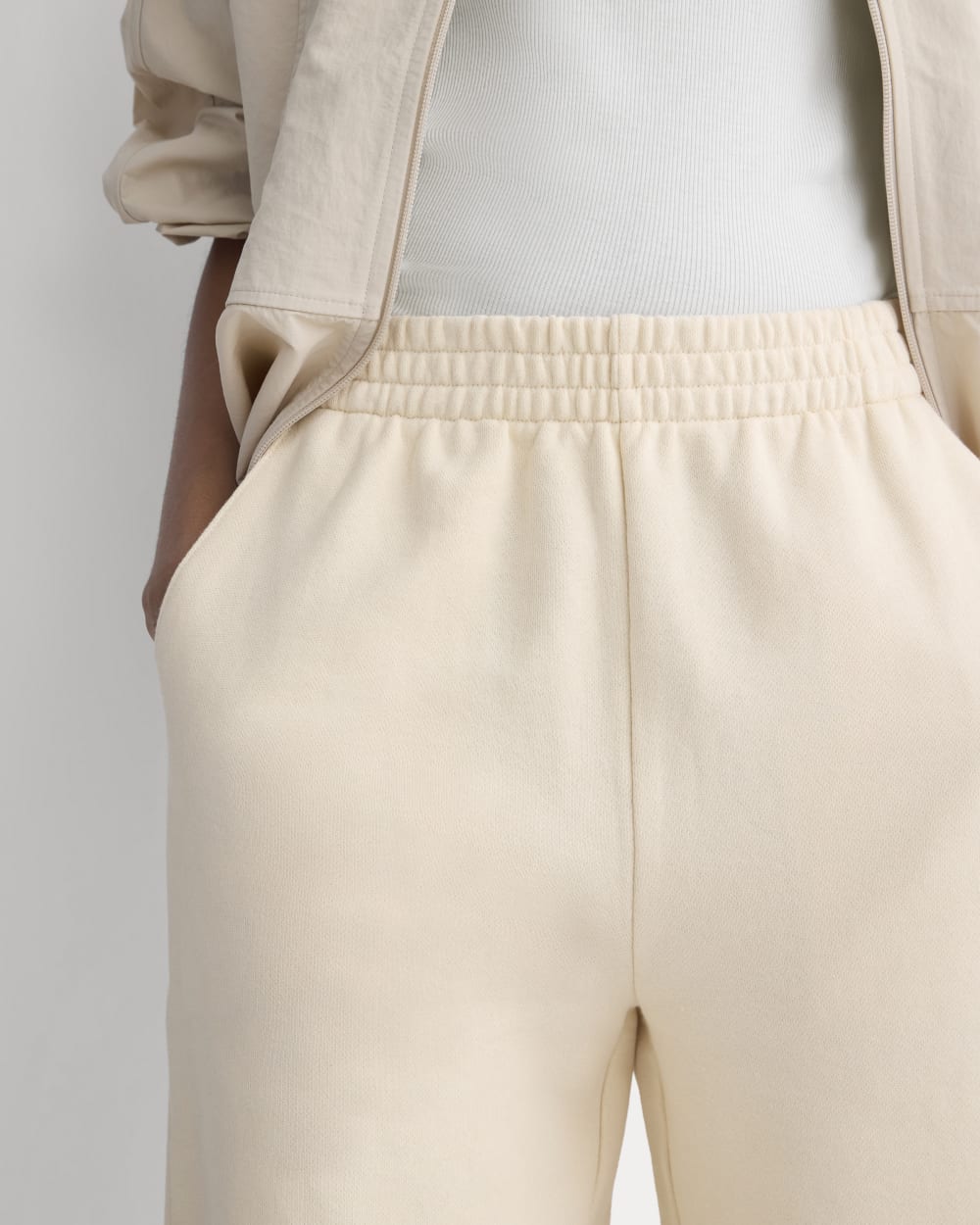Lightweight Terry Long Shorts in Parchment — detail view