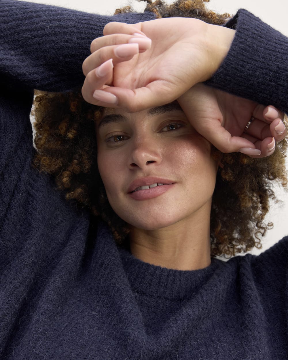The Cocoon Crew in Alpaca in Navy — detail view