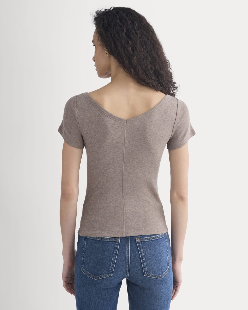 Tissue Short-Sleeve V-Neck Top in Heathered Chocolate Chip — detail view