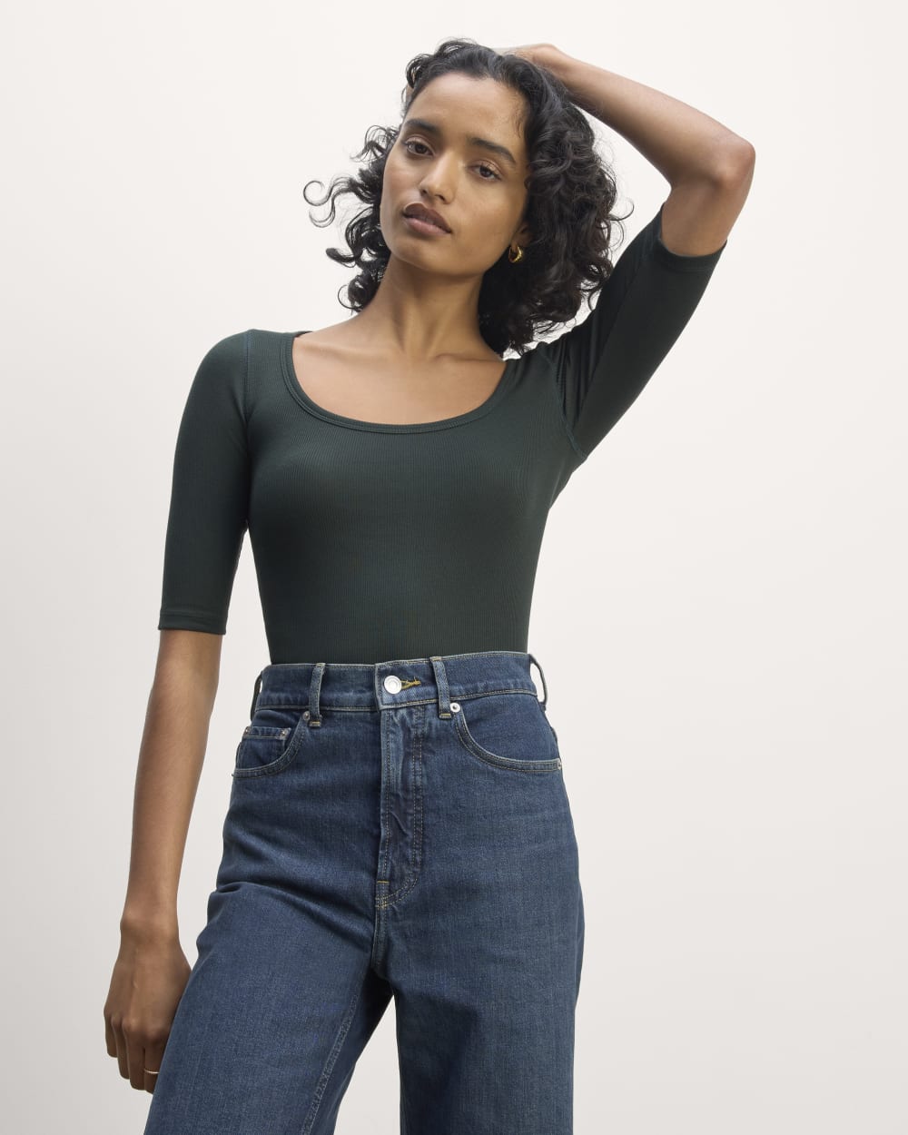 The Luxe Rib Scoop-Neck Tee in Scarab — front view