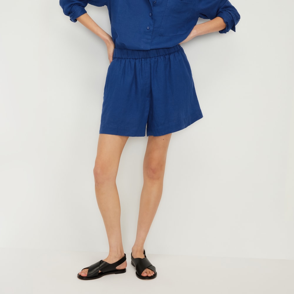 The Linen Boxer Short in Mazarine Blue — front view