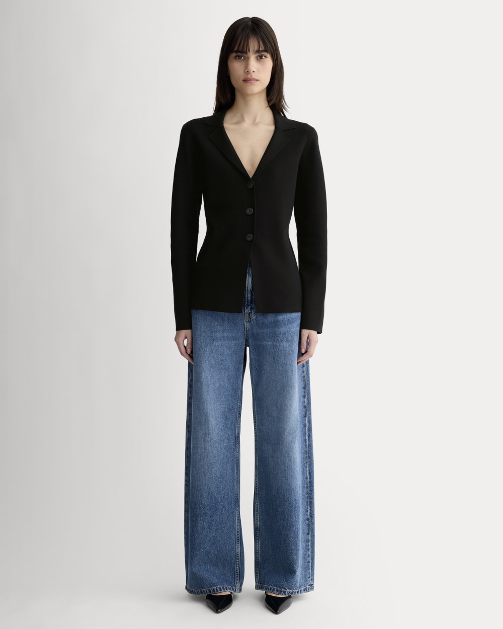 The Knit Blazer in Black — detail view