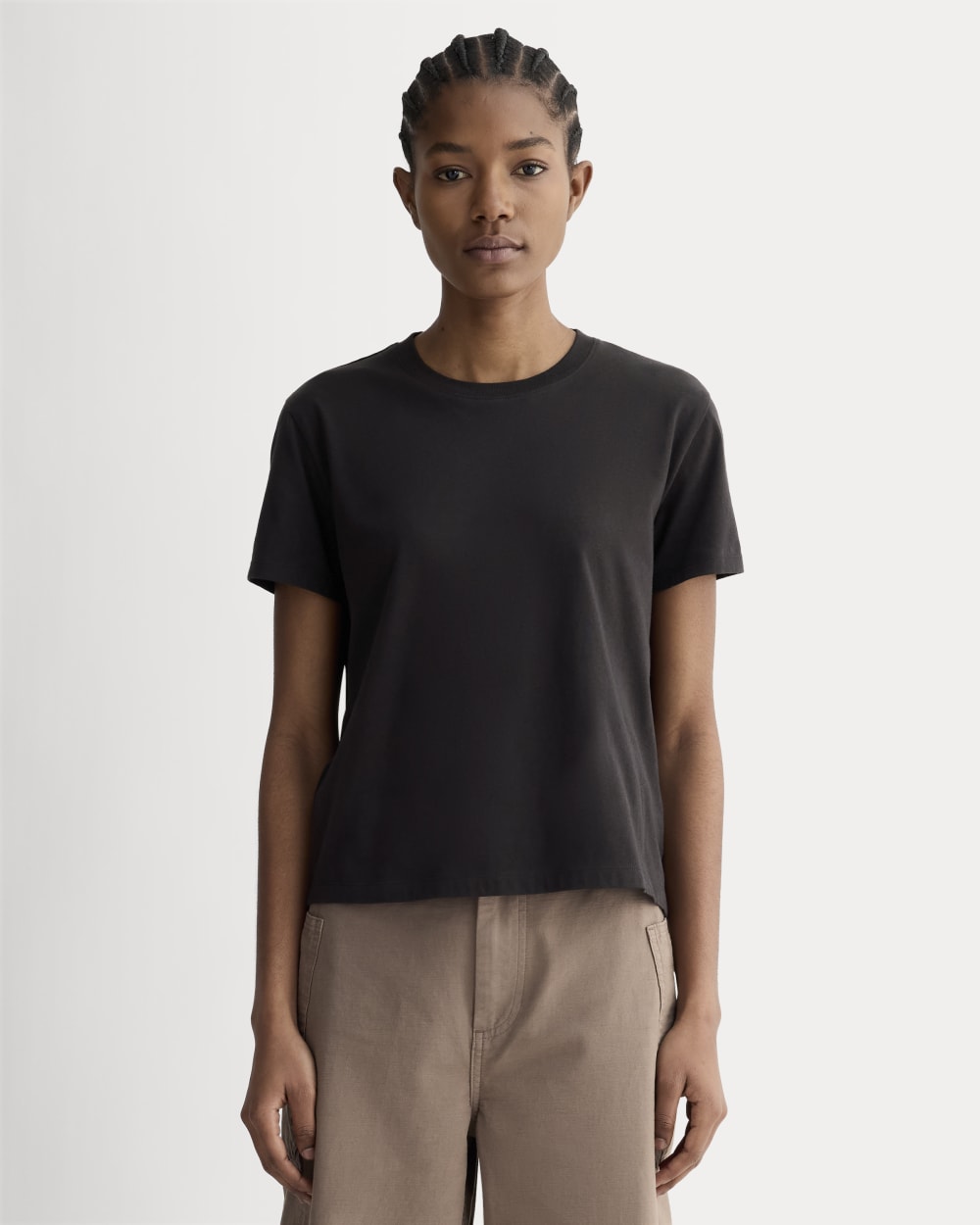 The Box-Cut Tee in Essential Cotton in Black — front view