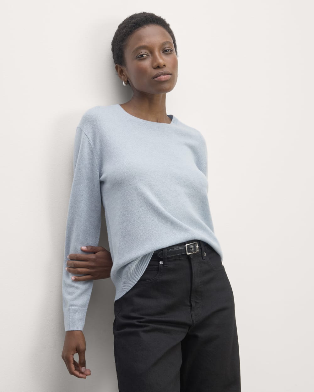 The Classic Crew in Cashmere in Sky Blue — front view