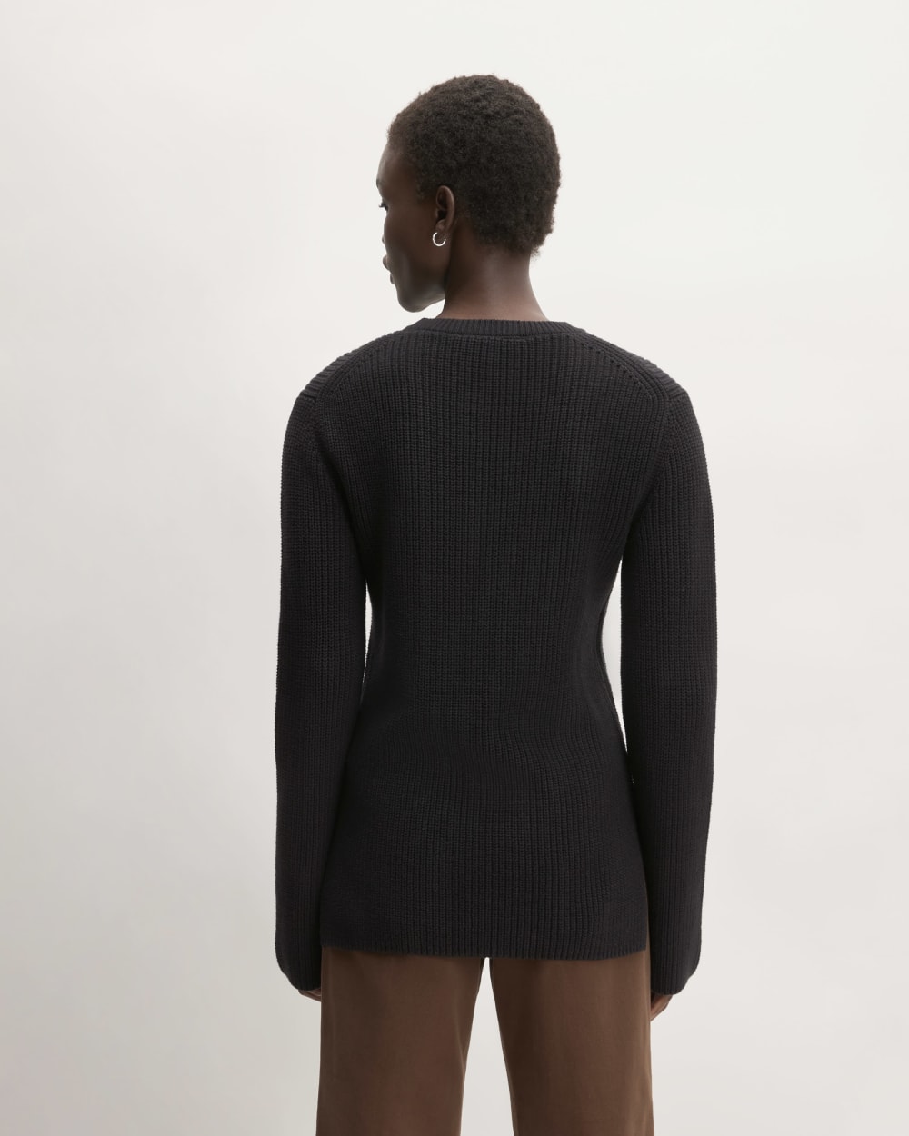 The Organic Cotton Slim Crew Sweater in Black — detail view