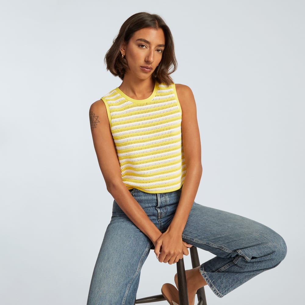 The Crochet Knit Cami in Canvas / Lemon — detail view