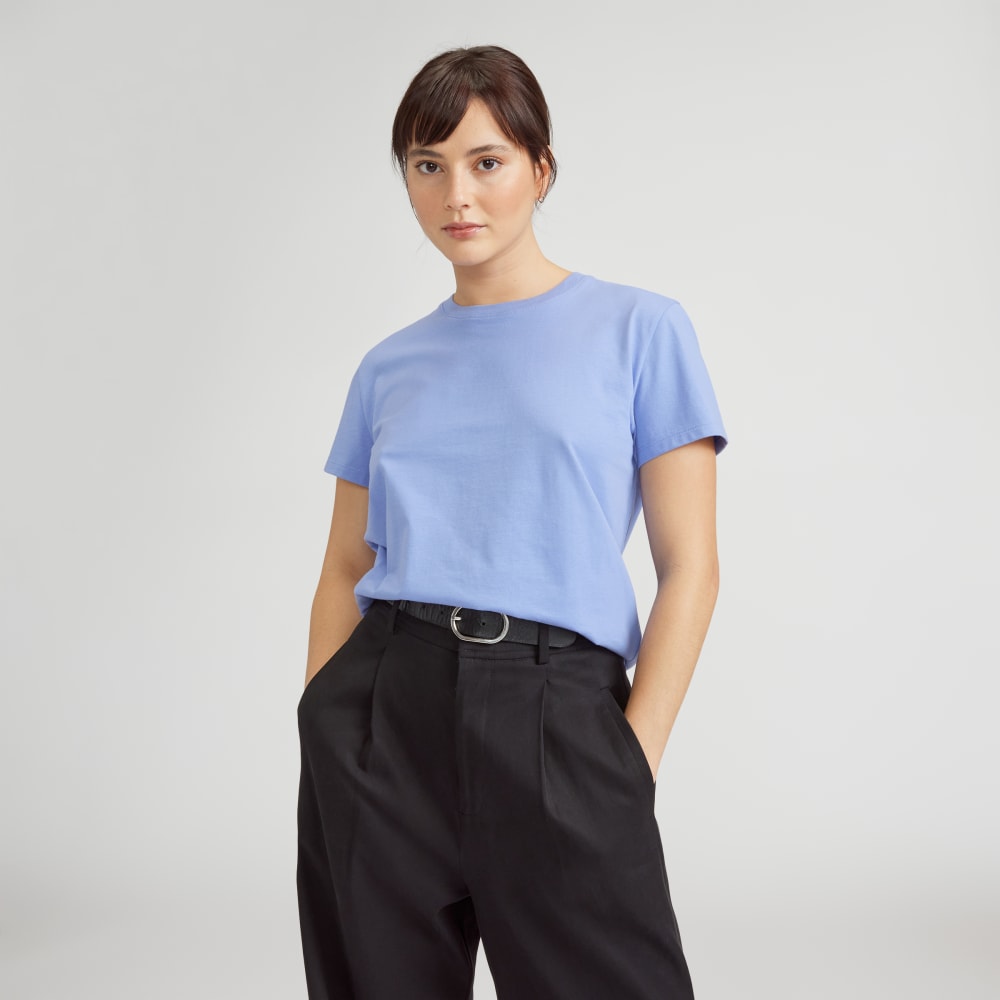The Box-Cut Tee in Essential Cotton in Cornflower Blue — front view