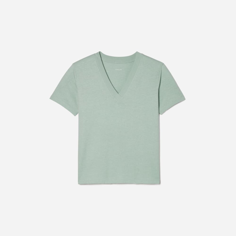 The Vintage V-Neck Hemp Tee in White Sage — front view