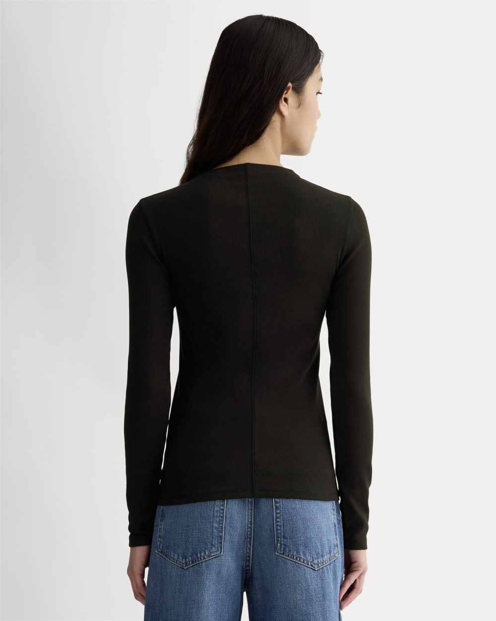 The Luxe Rib Funnel-Neck Tee in Black — detail view