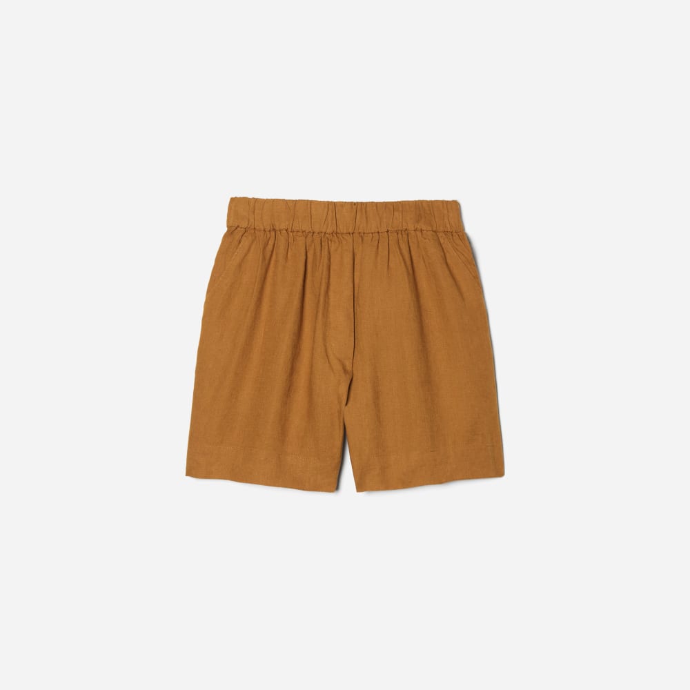 The Linen Boxer Short in Tawny Brown — front view