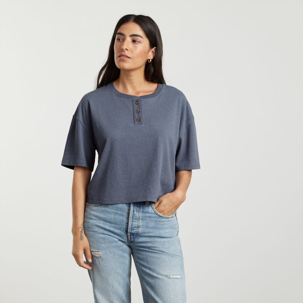 The Vintage Henley Hemp Tee in Atlantic — alternate view