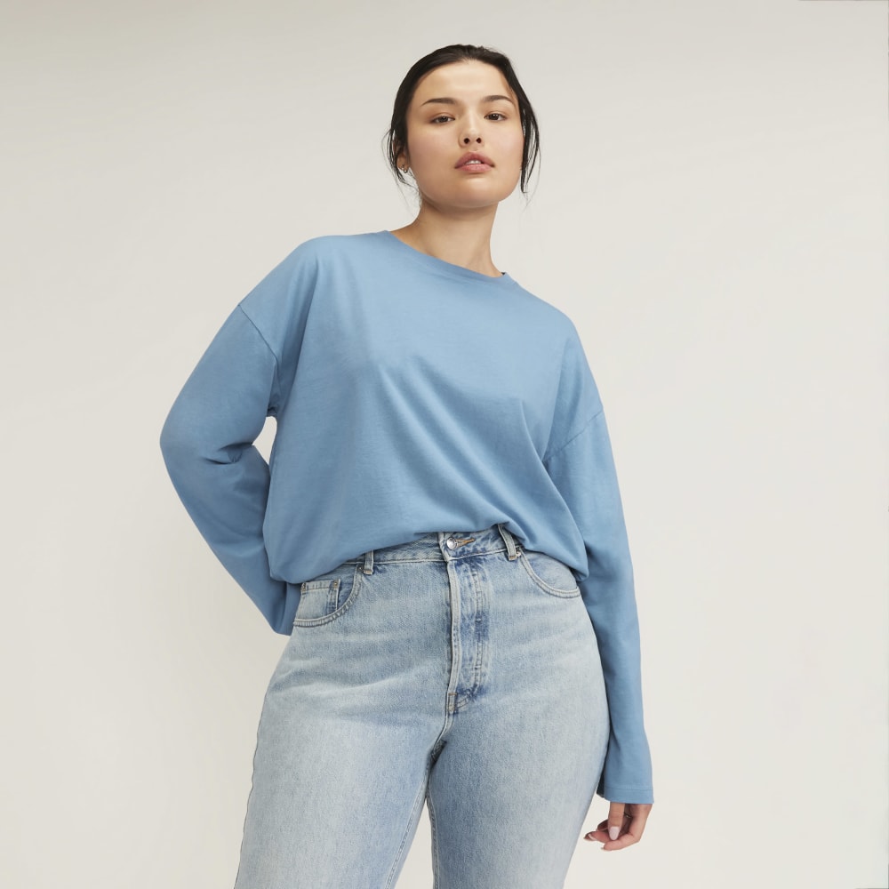 The Organic Cotton Relaxed Long Sleeve Tee in Heritage Blue — front view