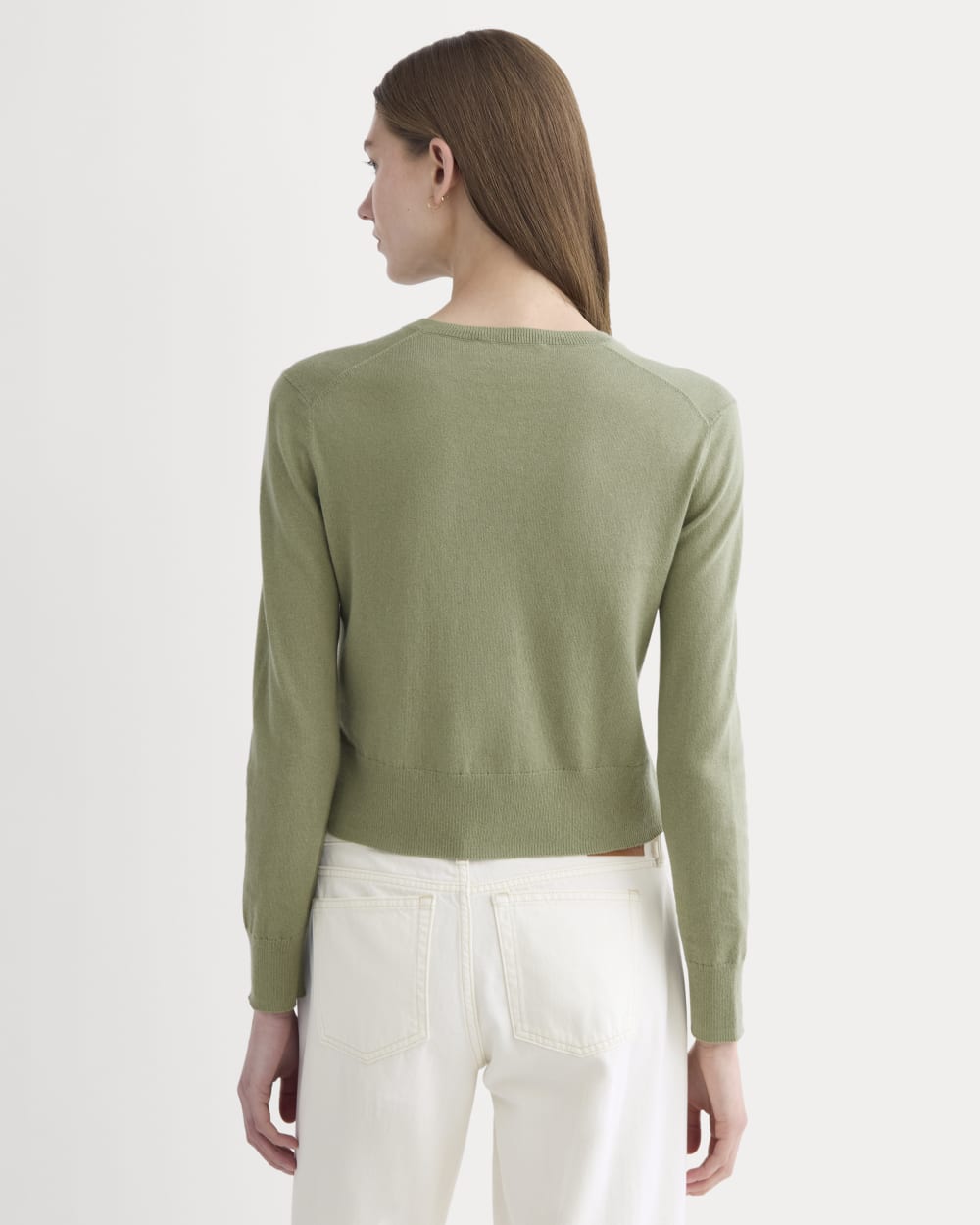 The Cropped Cardigan in Cotton Cashmere in Sagebrush — detail view