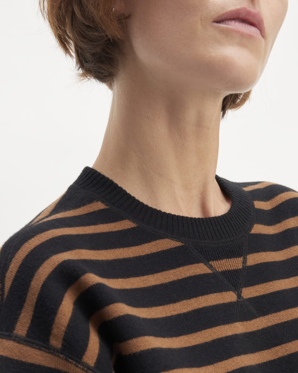 The Cotton-Merino Sweatshirt in Black / Dark Camel — detail view