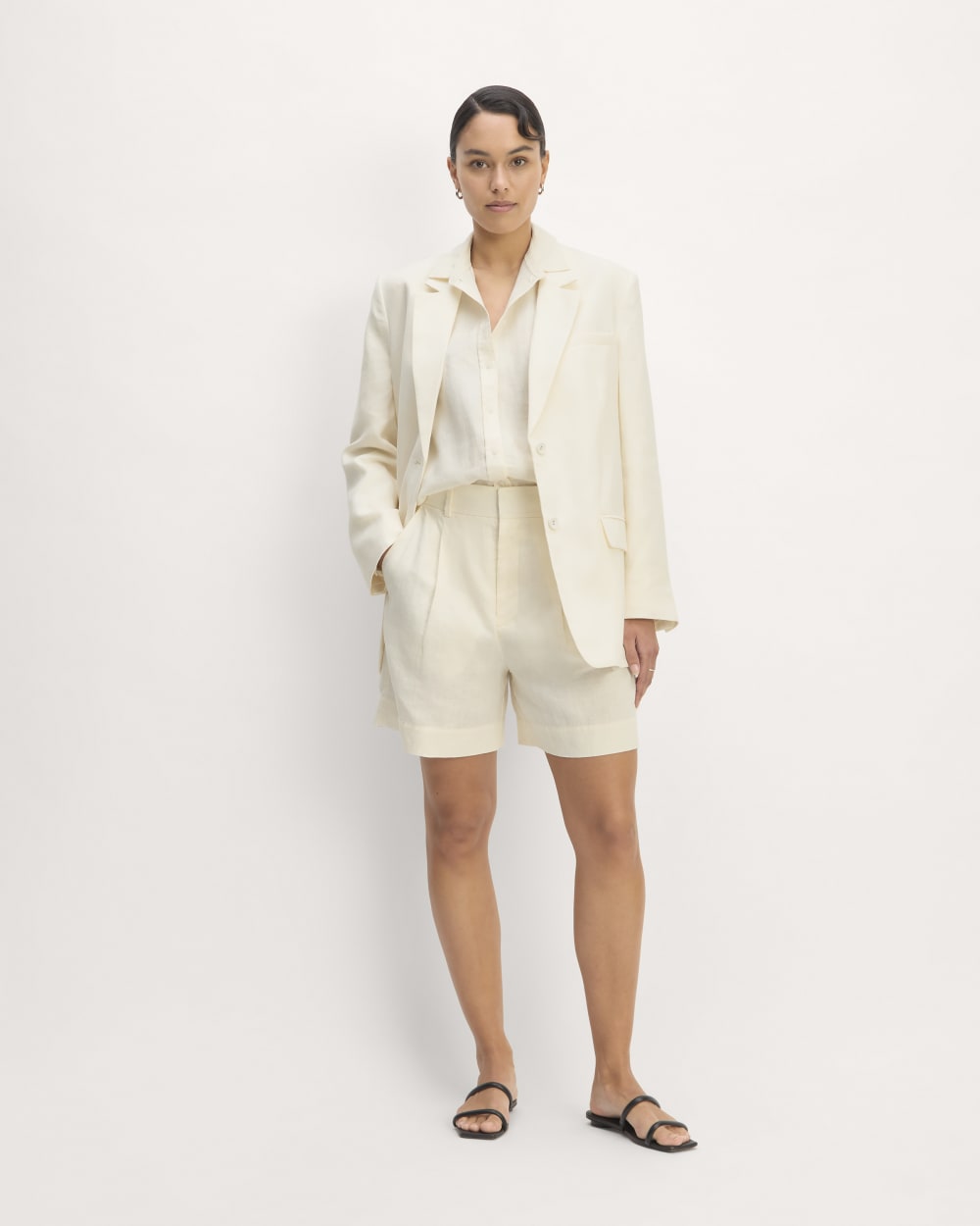 The Linen Way-High® Drape Short in Bone — front view