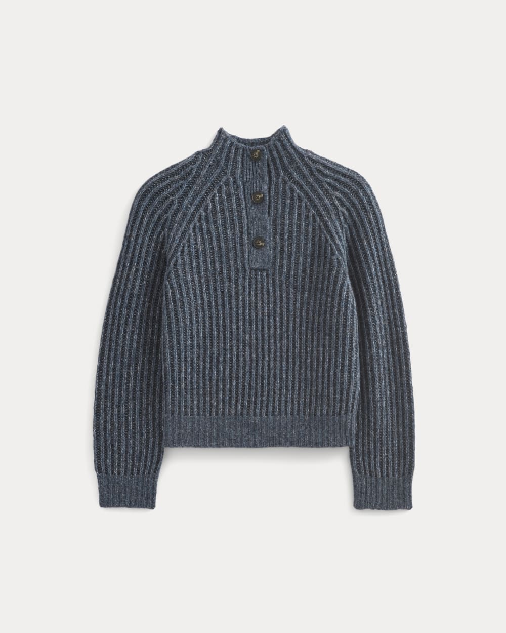 Funnel-Neck Ribbed Henley Sweater in Indigo — alternate view