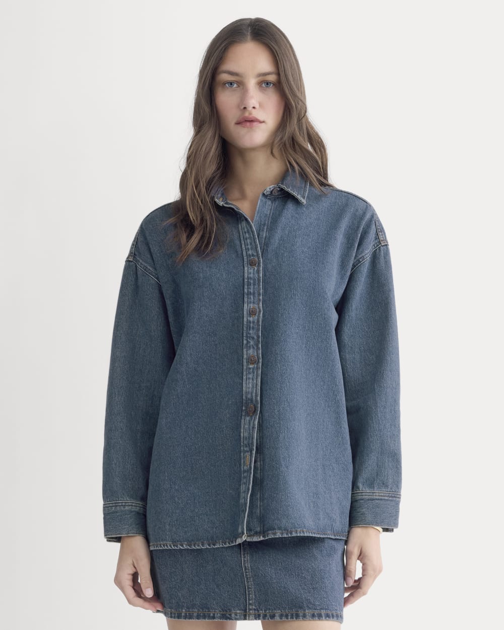The Oversized Denim Shirt in Tungsten Blue Stone — front view