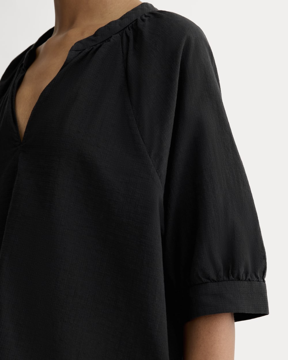 The Gauze Gathered Top in Black — detail view