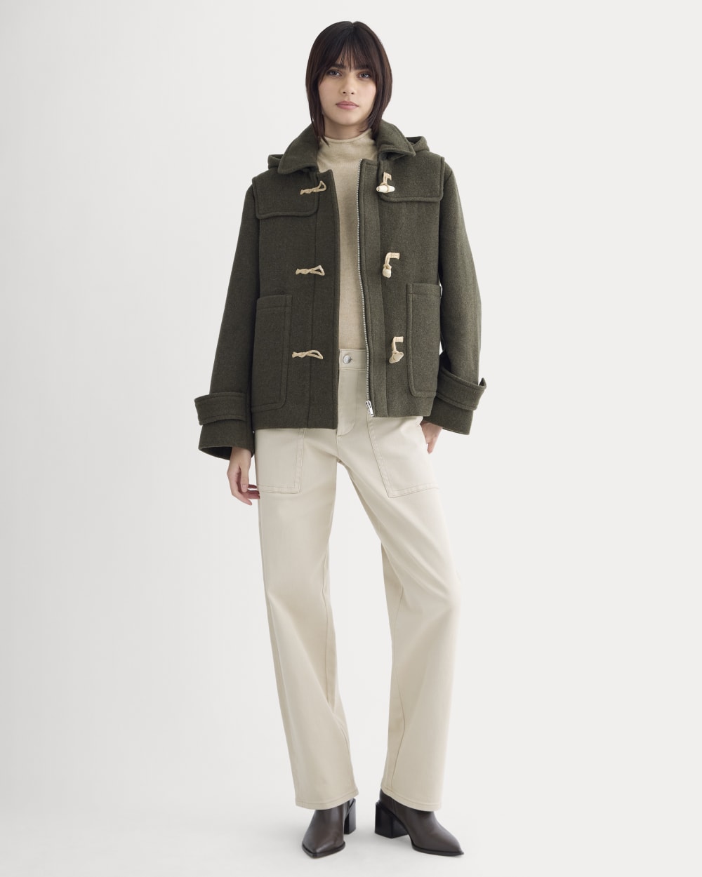 The ReWool Duffle Coat in Heather Beech — detail view