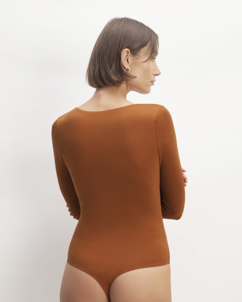 The Long-Sleeve Supima® Square-Neck Bodysuit in Honey — detail view
