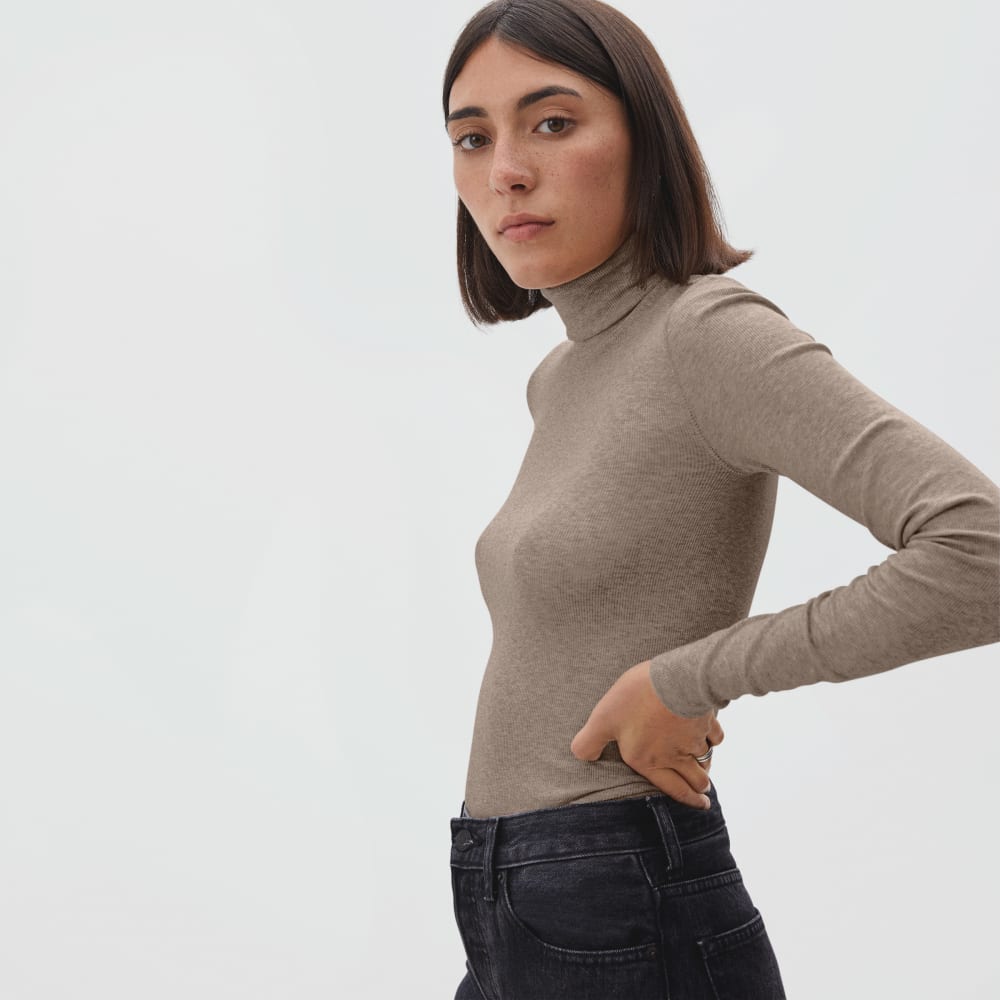 The Luxe Micro-Rib Turtleneck in Heathered Burnt Sugar — alternate view