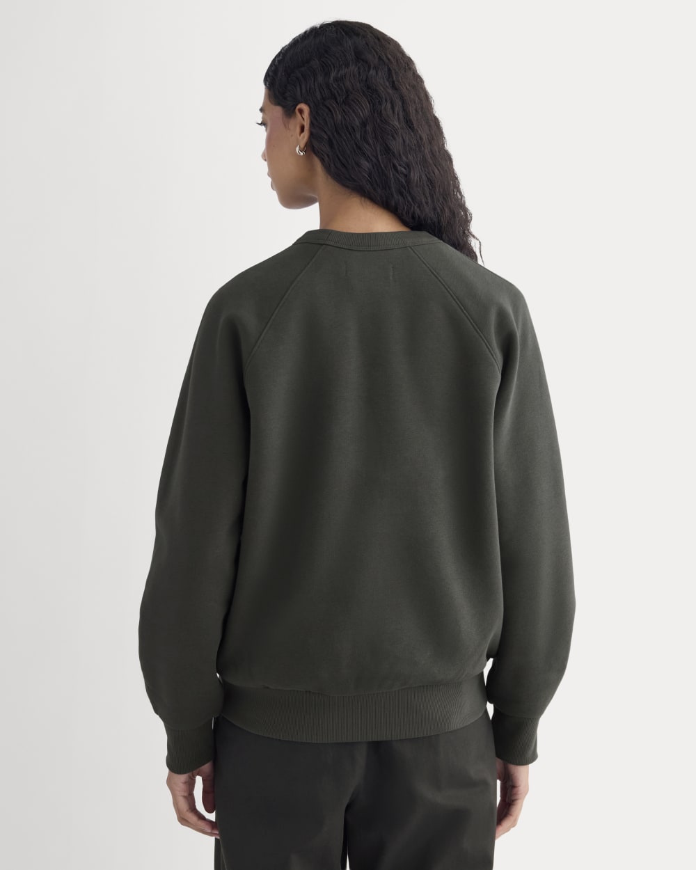 Luxe Fleece Raglan Crewneck in Washed Black — detail view