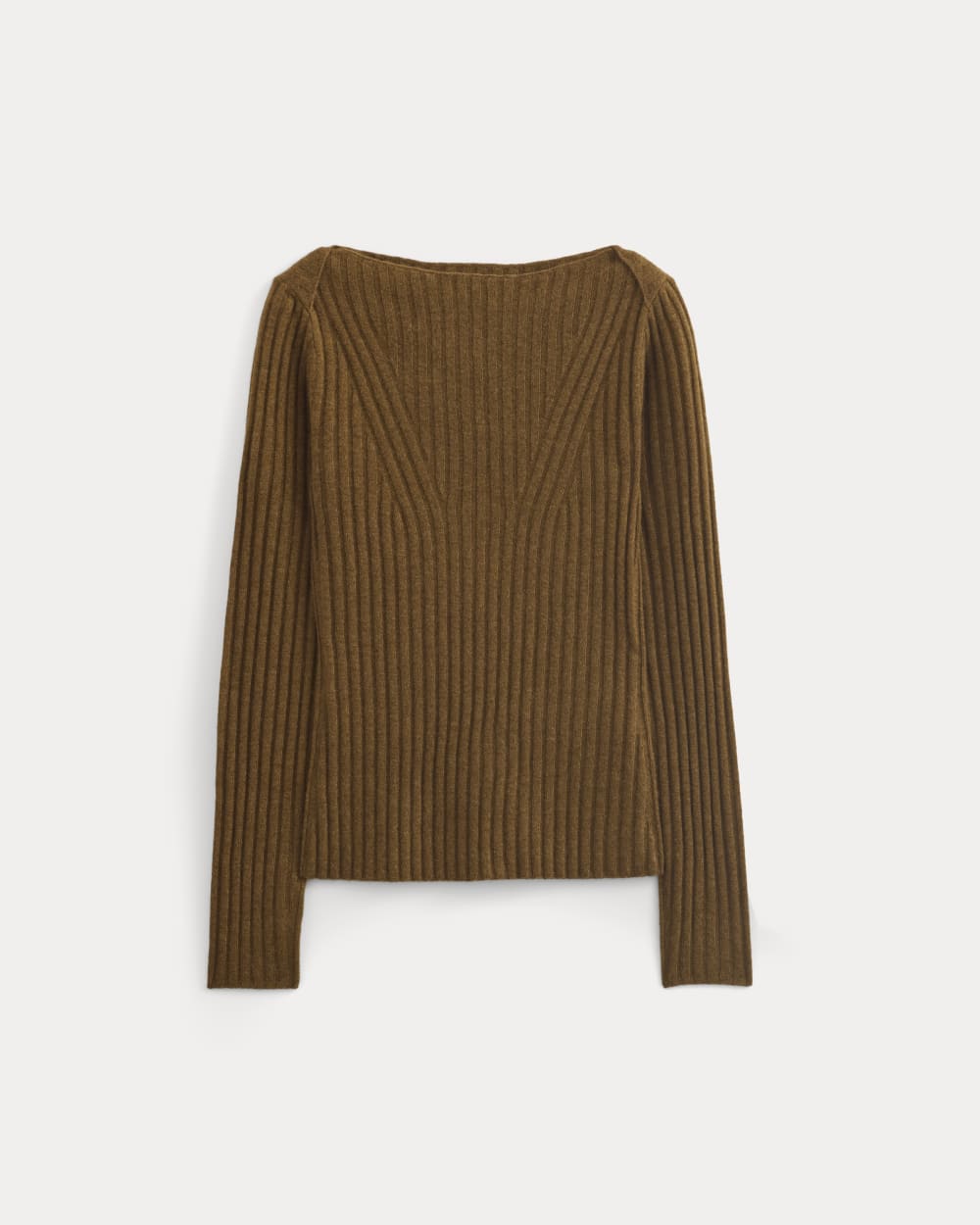 Cashmere Ribbed Boat-Neck Sweater in Heathered Toffee — alternate view