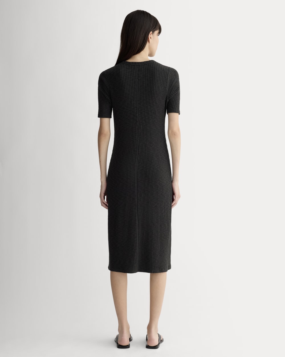The Rib-Knit Henley Dress in Black — detail view
