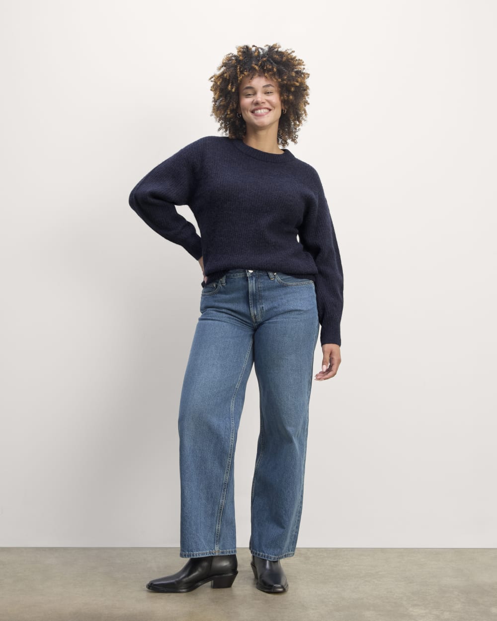 The Cocoon Crew in Alpaca in Navy — detail view