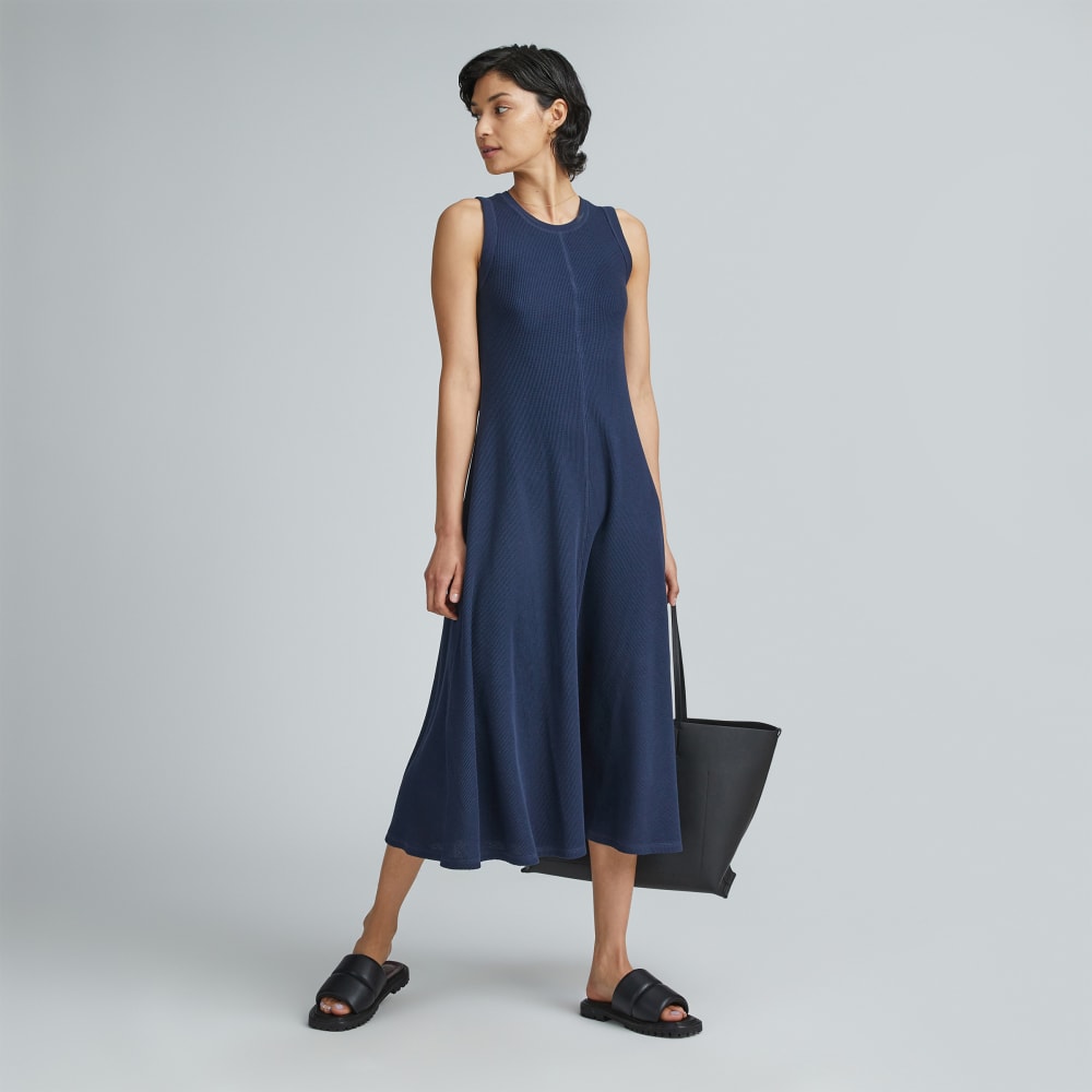 The  Organic Cotton Waffle Tank Dress in Navy — alternate view